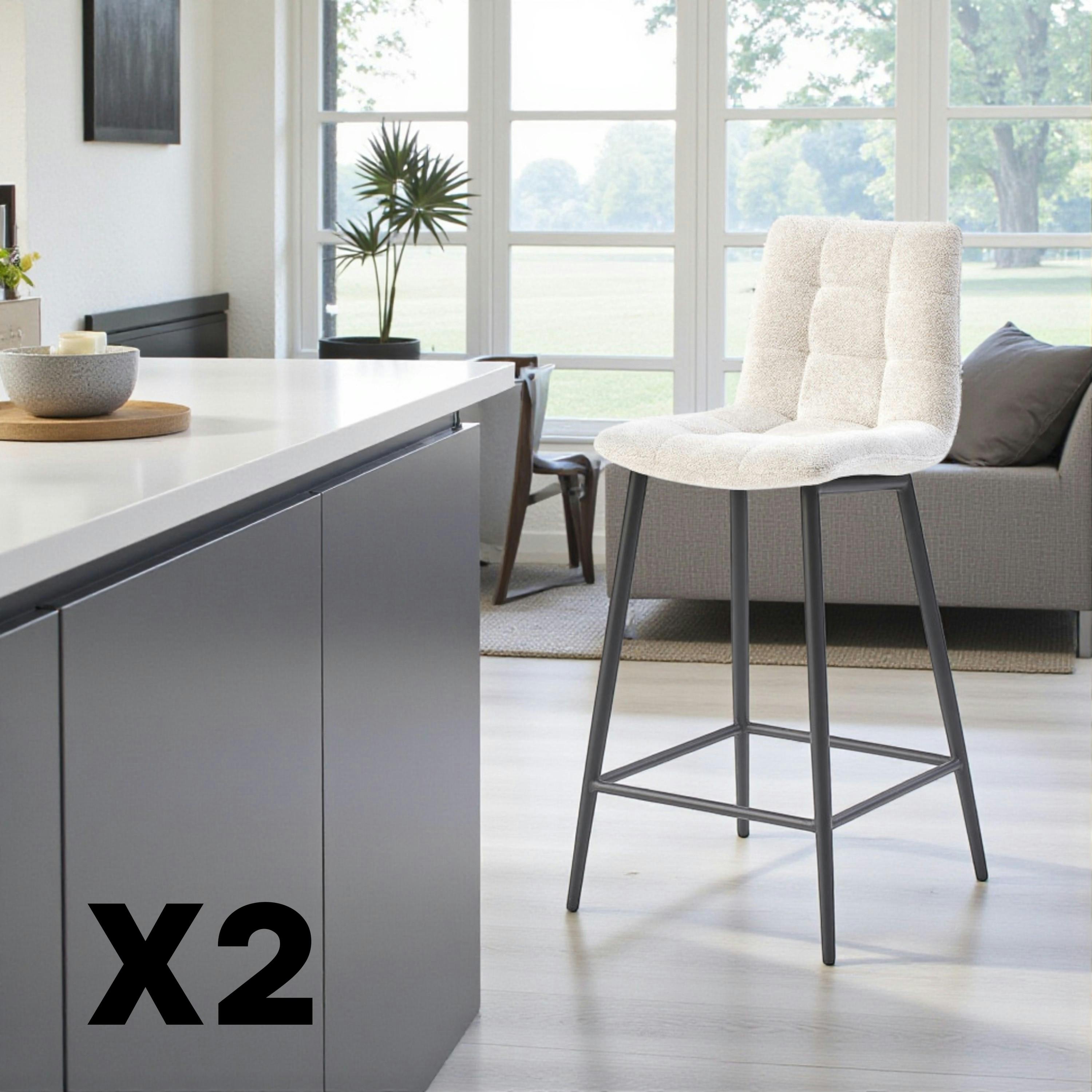 Chaise de bar beige motif damier (lot de 2) LOMBARDIE