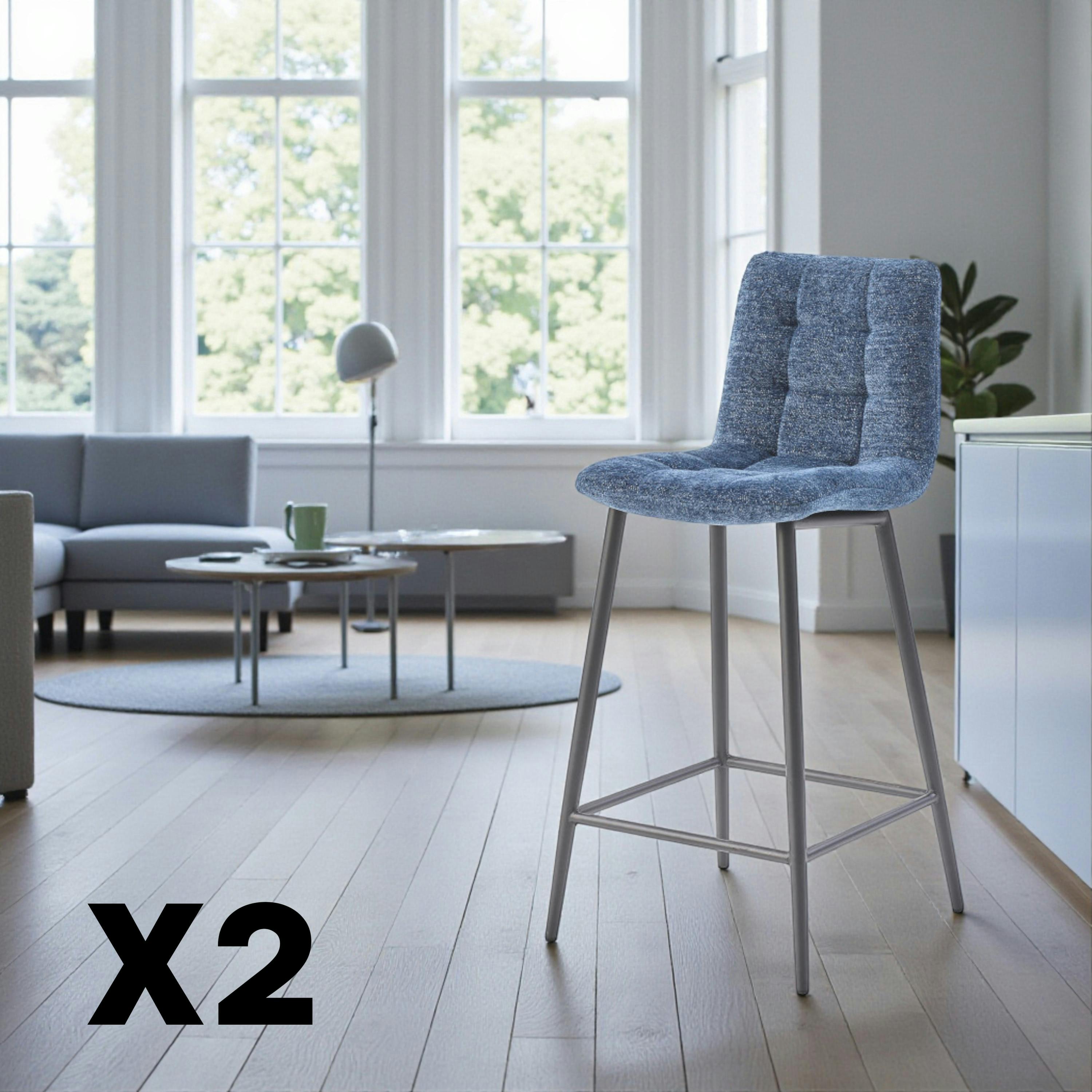 Chaise de bar bleue motif damier (lot de 2) LOMBARDIE