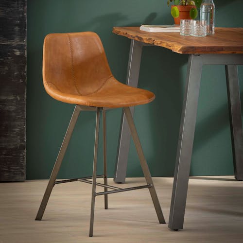 Chaise haute de bar camel style vintage pied metal
