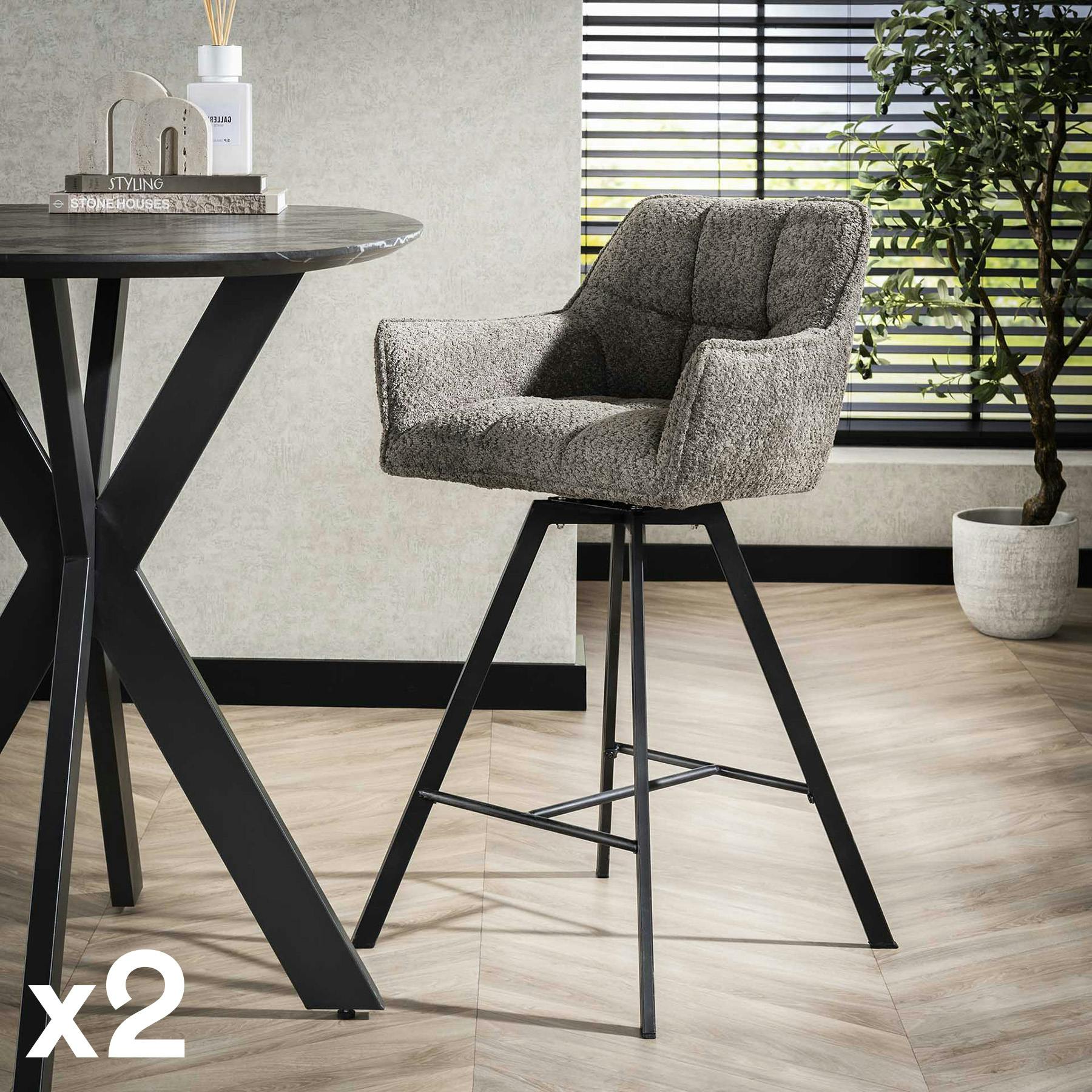 Chaise de bar confortable en bouclette taupe avec fonction pivotante (lot de 2) MELBOURNE