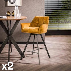 Chaise de bar confortable en velours moutarde avec fonction pivotante (lot de 2) MELBOURNE