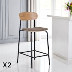 Chaise de bar en bois style écolier avec assise tissu marron (lot de 2) BERLIN