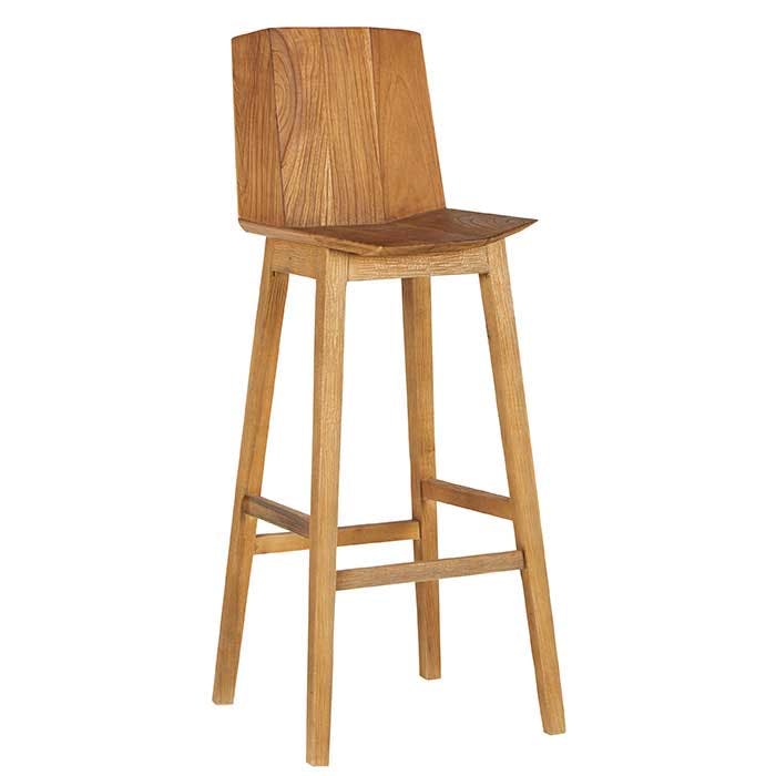 Chaise haute de bar avec dossier bois naturel style exotique