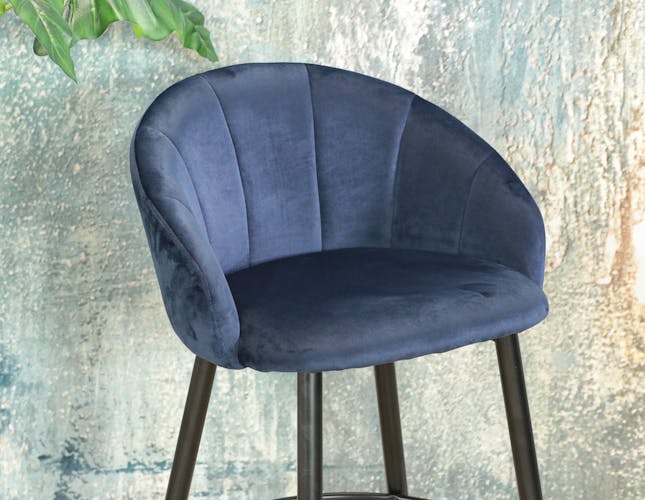 Chaise de bar en velours bleu forme coquillage (lot de 2) HAWAI