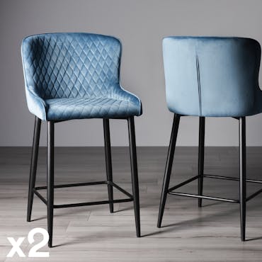 Chaise de bar en velours bleu (lot de 2) ARLINGTON