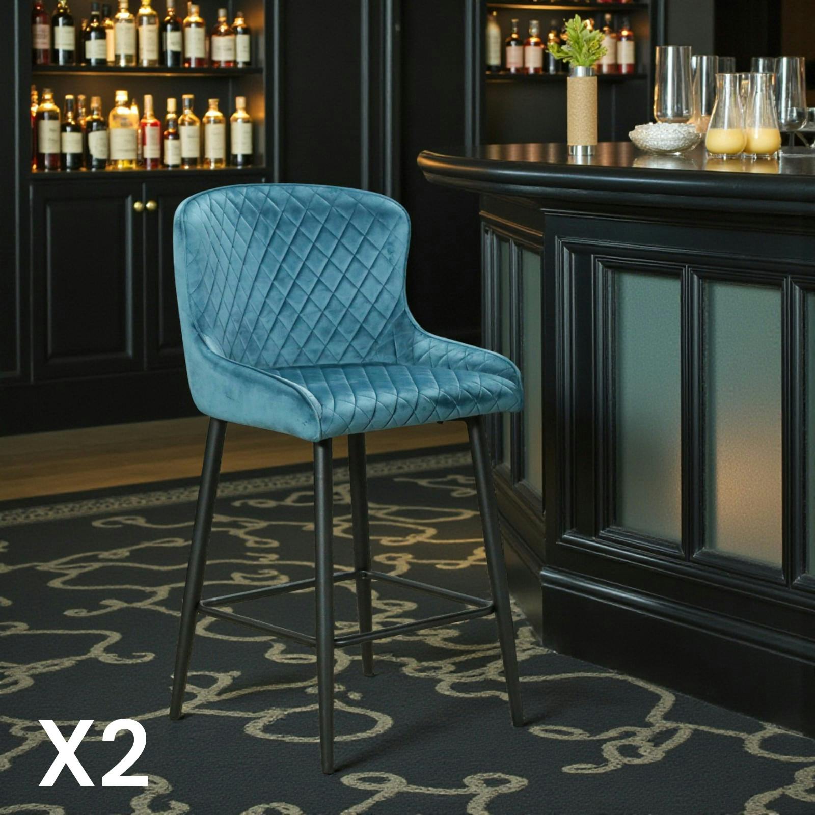 Chaise de bar en velours bleu (lot de 2) ARLINGTON