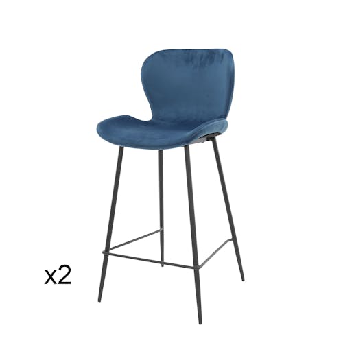 Chaise de bar en velours bleu MELBOURNE (lot de 2)