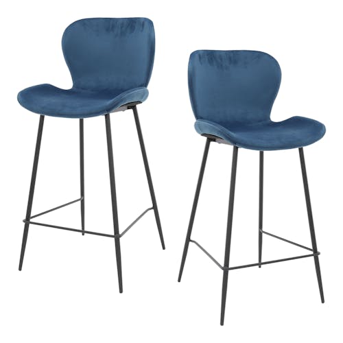 Chaise de bar en velours bleu MELBOURNE (lot de 2)