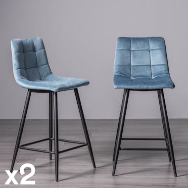 Chaise de bar en velours bleu motif carreaux (lot de 2) ALTA
