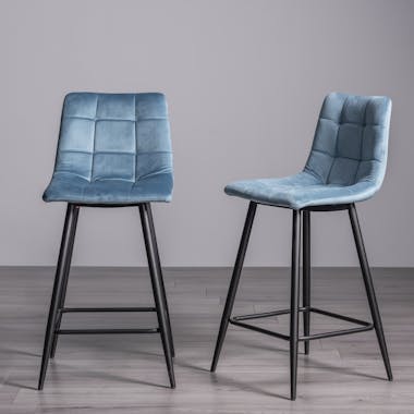 Chaise de bar en velours bleu motif carreaux (lot de 2) ALTA