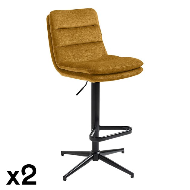 Chaise de bar en velours moutarde réglable en hauteur (lot de 2