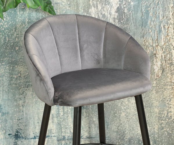 Chaise de bar en velours gris forme coquillage (lot de 2) HAWAI