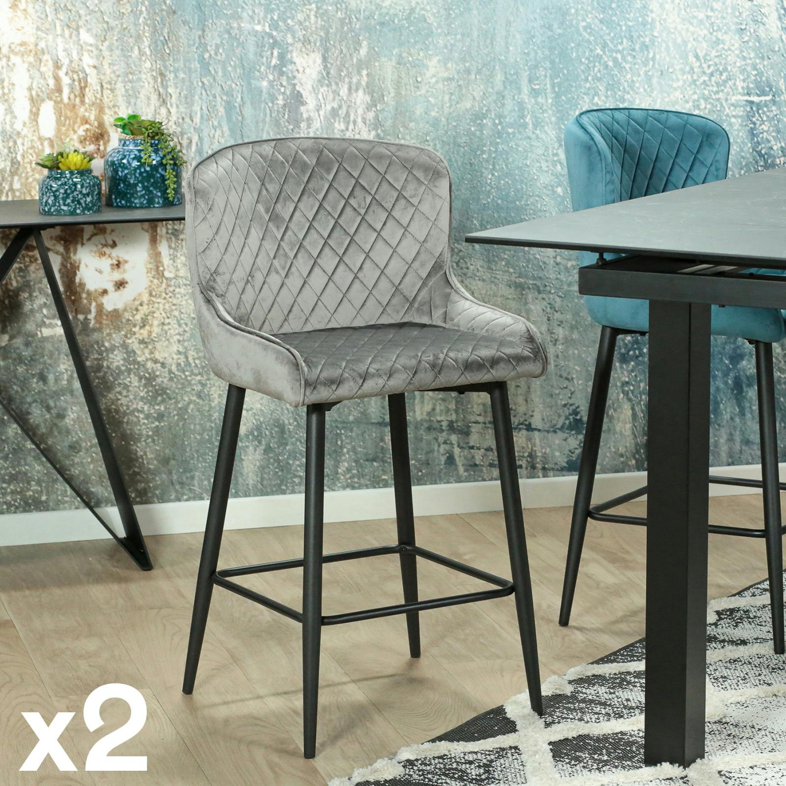 Chaise de bar en velours gris (lot de 2) ARLINGTON