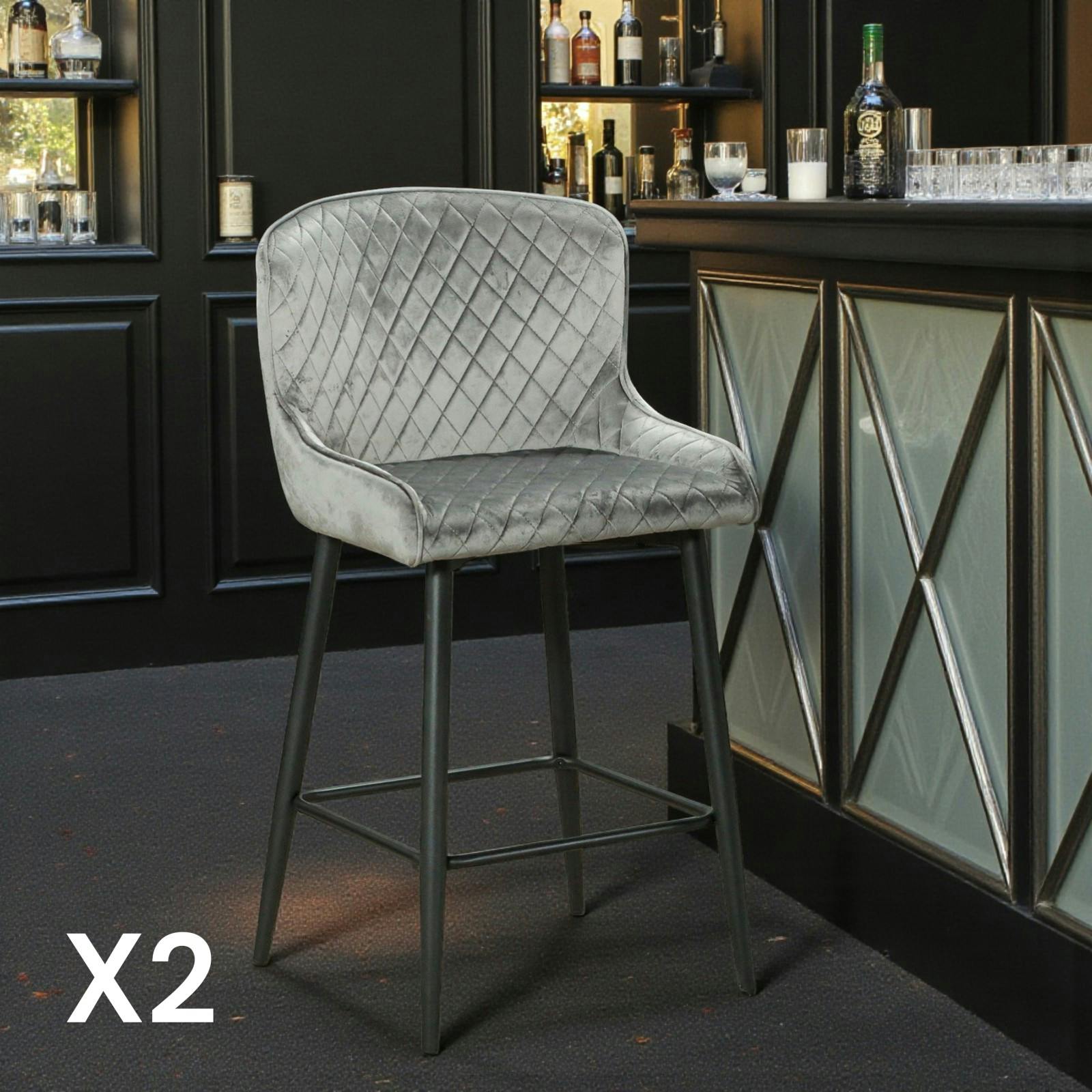 Chaise de bar en velours gris (lot de 2) ARLINGTON