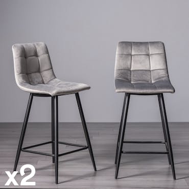  Chaise de bar en velours gris motif carreaux (lot de 2) ALTA
