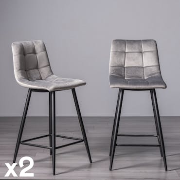 Chaise de bar en velours gris motif carreaux (lot de 2) ALTA