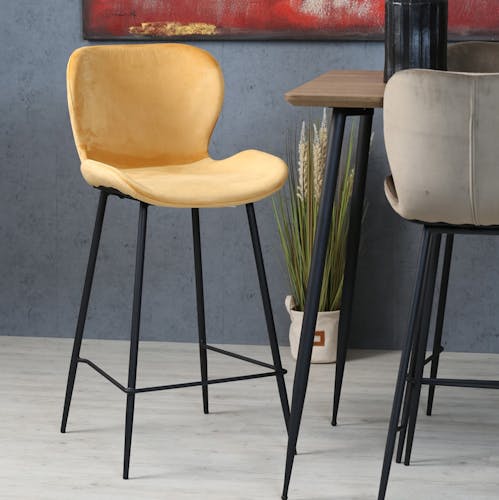 Chaise de bar en velours jaune style moderne (lot de 2) MELBOURNE