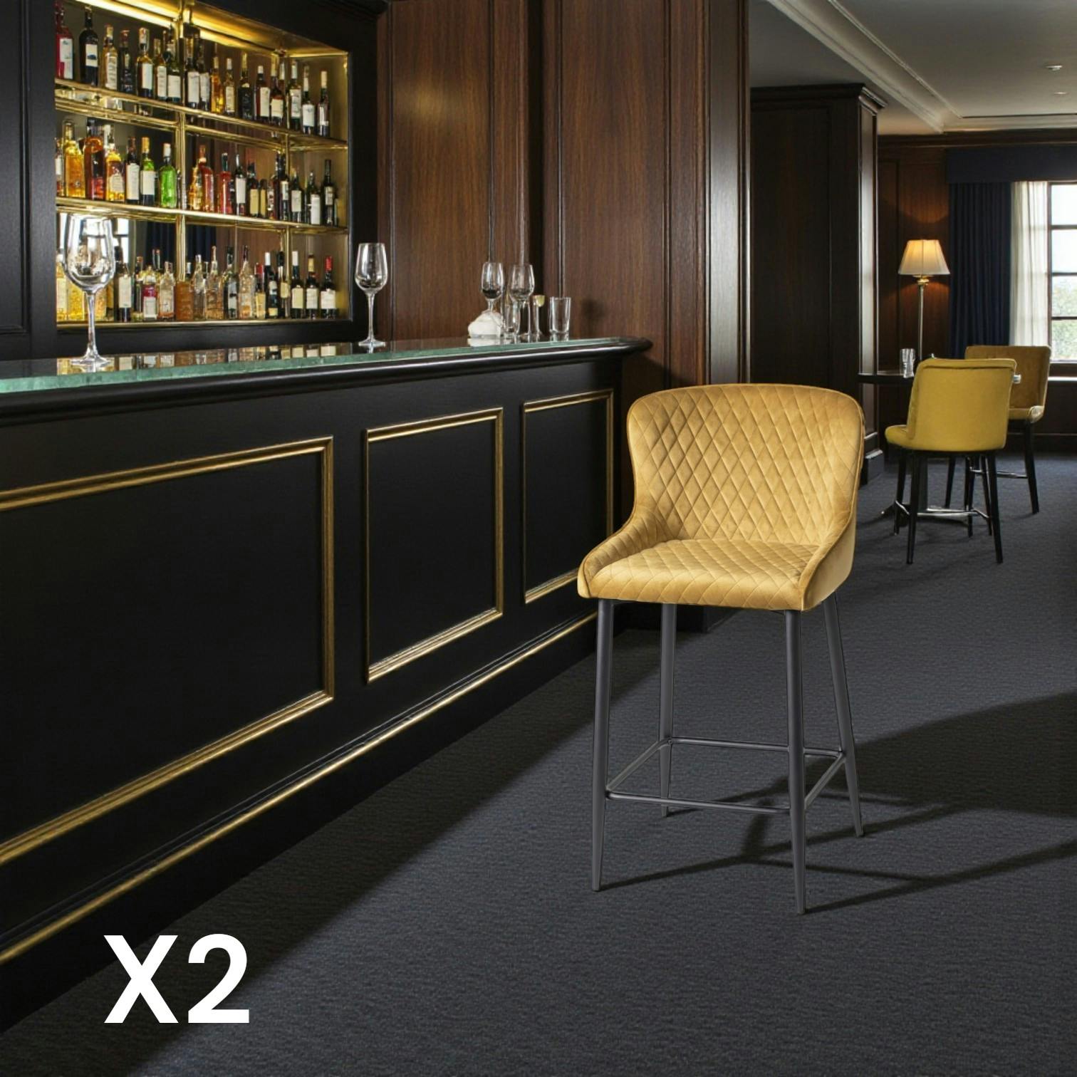 Chaise de bar en velours moutarde (lot de 2) ARLINGTON