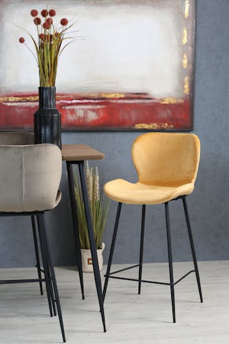 Chaise de bar en velours jaune style moderne (lot de 2) MELBOURNE