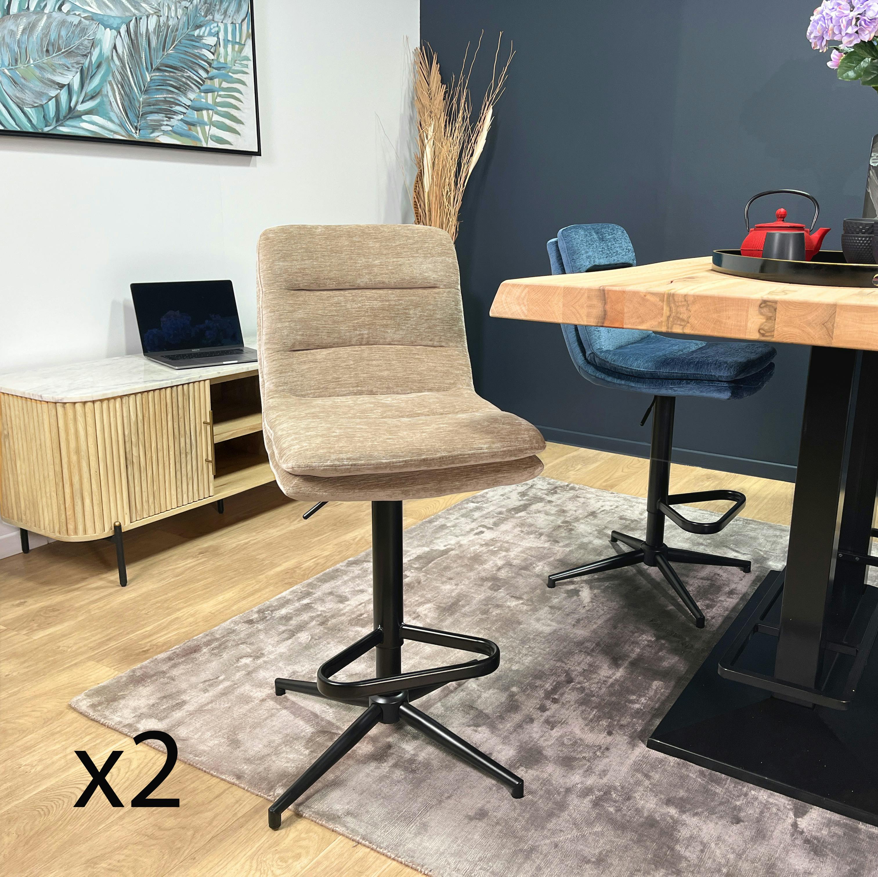 Chaise de bar en velours taupe réglable en hauteur (lot de 2) PALERME
