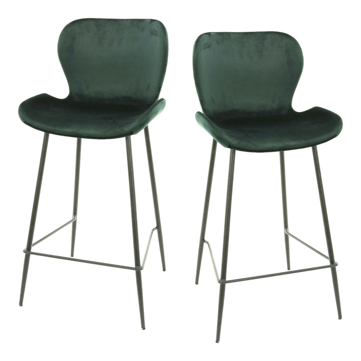 Lot De 4 Tabourets De Bar Hauts - Siège Réglable 67-87 Cm, Repose-pieds - Tissu Vert, Structure Acier Chrome