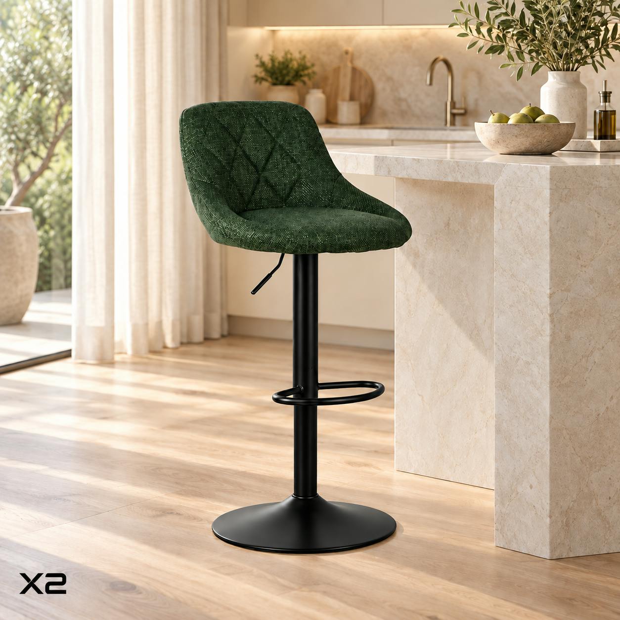 Chaise de bar hauteur réglable tissu kaki (lot de 2) MALMOE