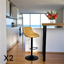 Chaise de bar hauteur réglable tissu moutarde (lot de 2) MALMOE