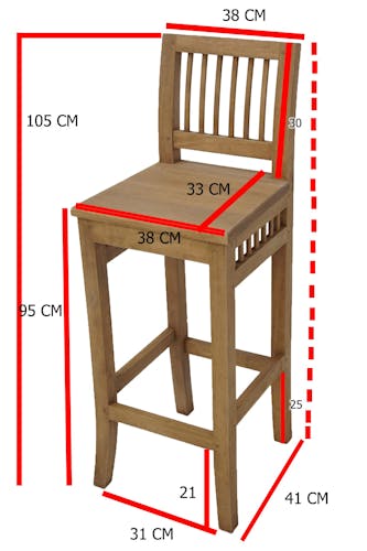 Chaise de Bar Hévéa 38x41x105cm MAORI