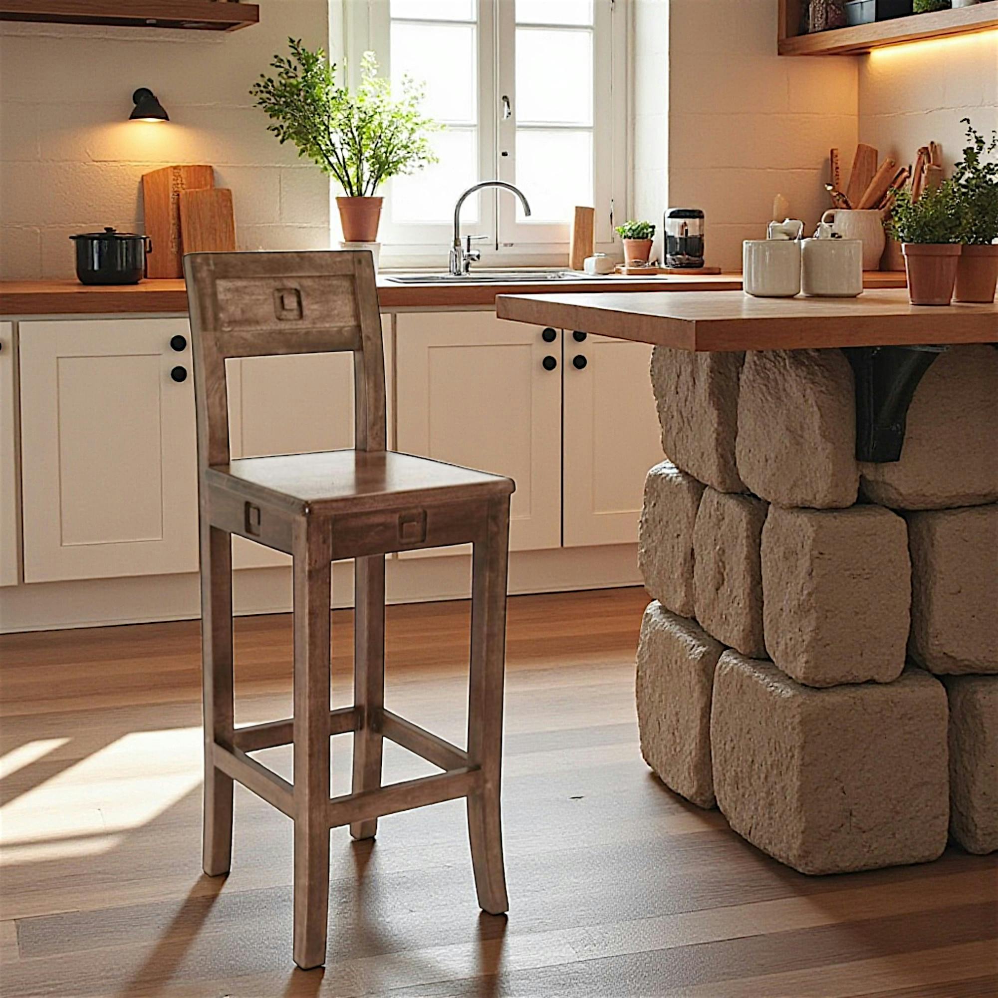 Chaise de bar hévéa 38x41x105cm TESSA