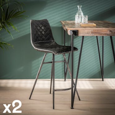 Chaise de bar industrielle piqure losange effet used gris (lot de 2) JAVA