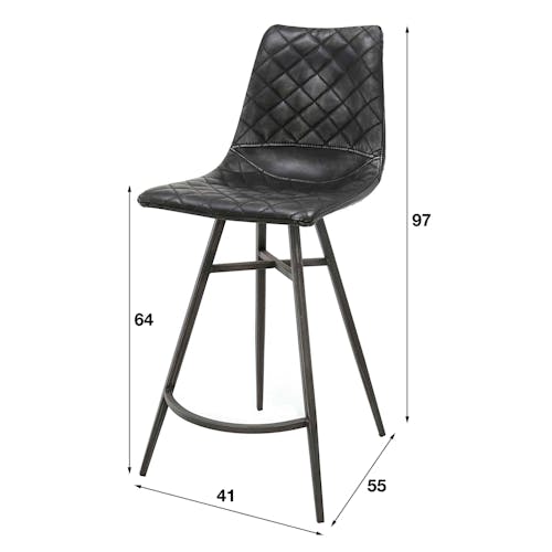 Chaise de bar industrielle piqure losange effet used gris (lot de 2) JAVA