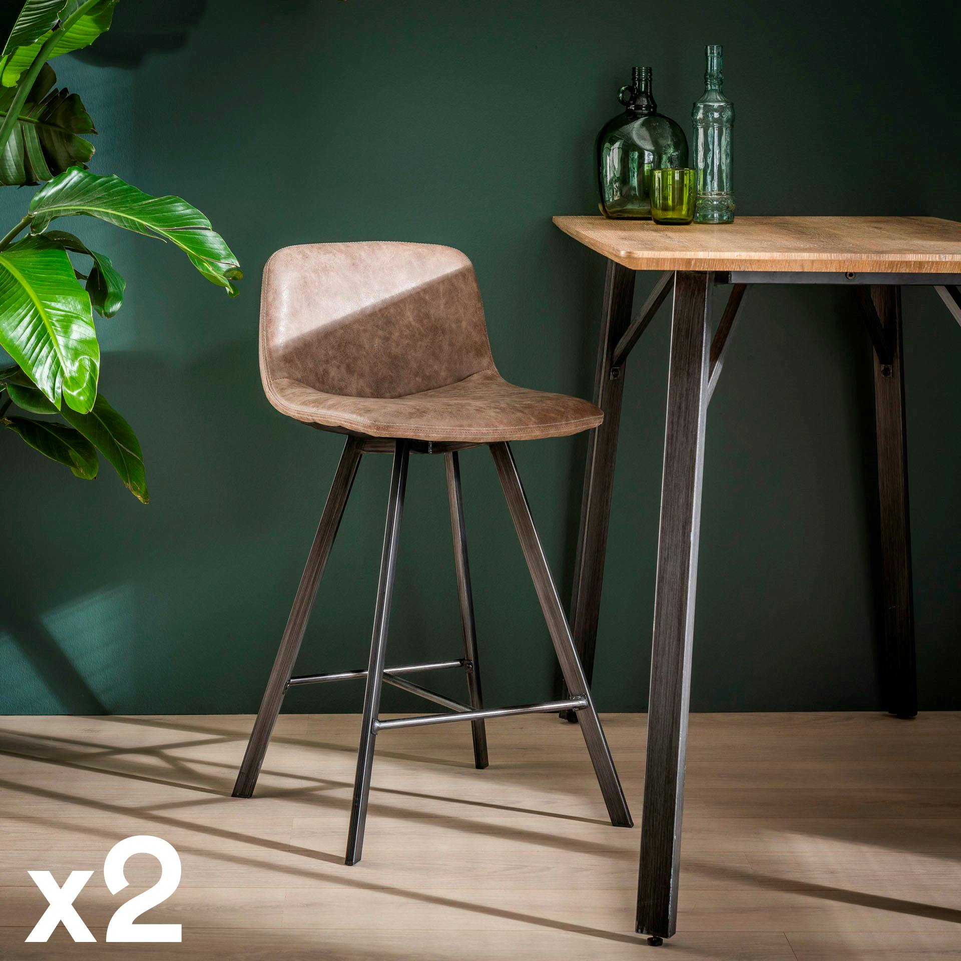 Chaise haute de bar en simili marron avec dossier style contemporain