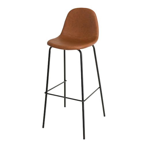 Chaise haute de bar avec dossier en simili marron pied metal style vintage