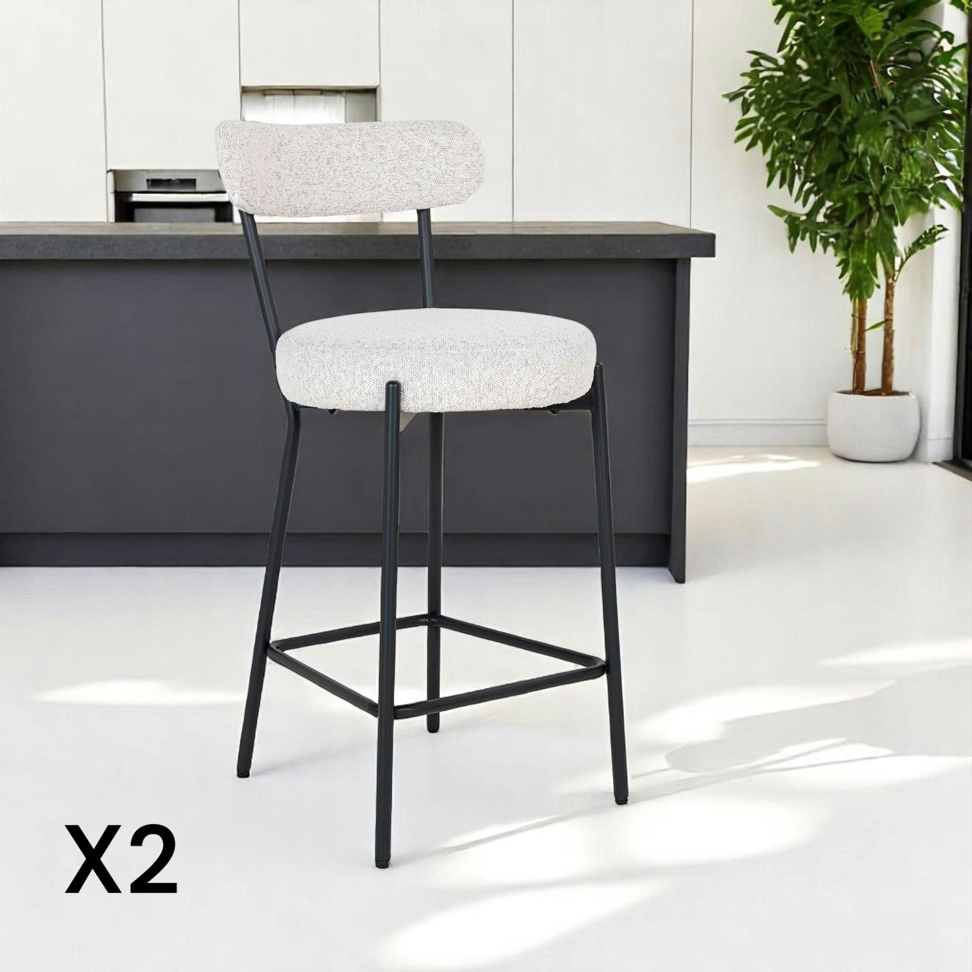 Chaise de bar moderne en tissu bouclette blanche (lot de 2) SAVONE