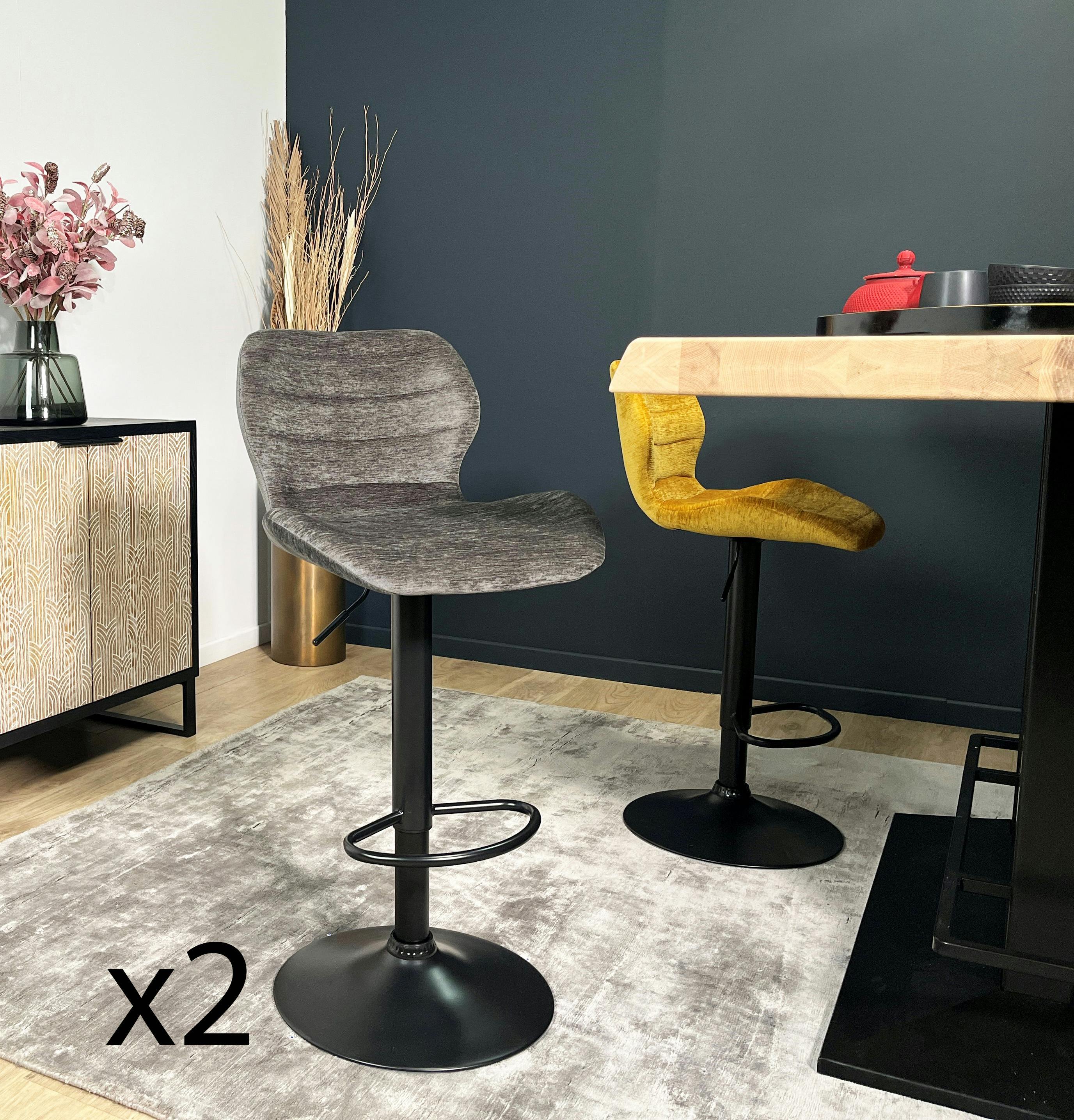Chaise de bar moderne en velours gris réglable en hauteur (lot de 2) PALERME