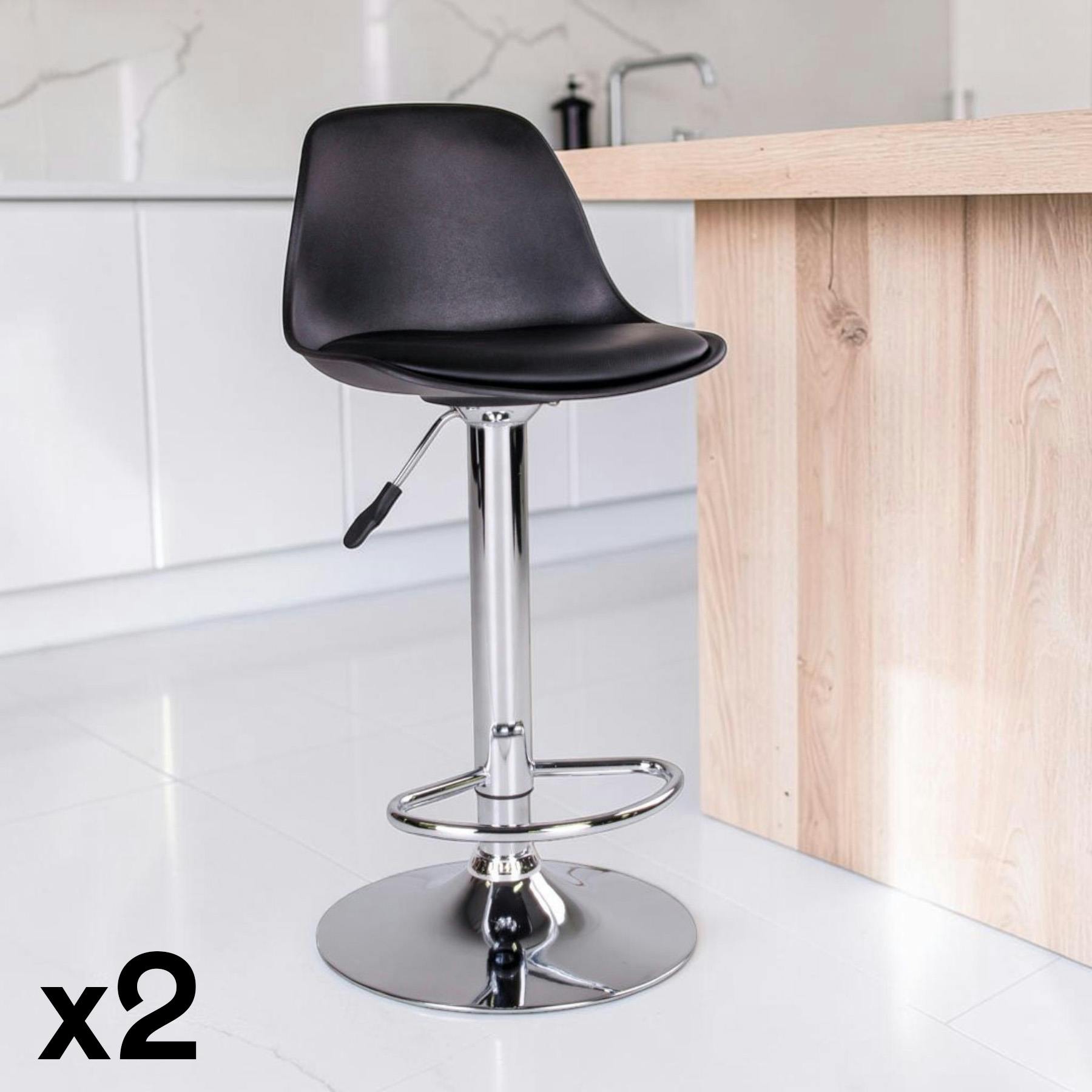 Chaise de bar moderne pivotante, pied chromé (lot de 2)