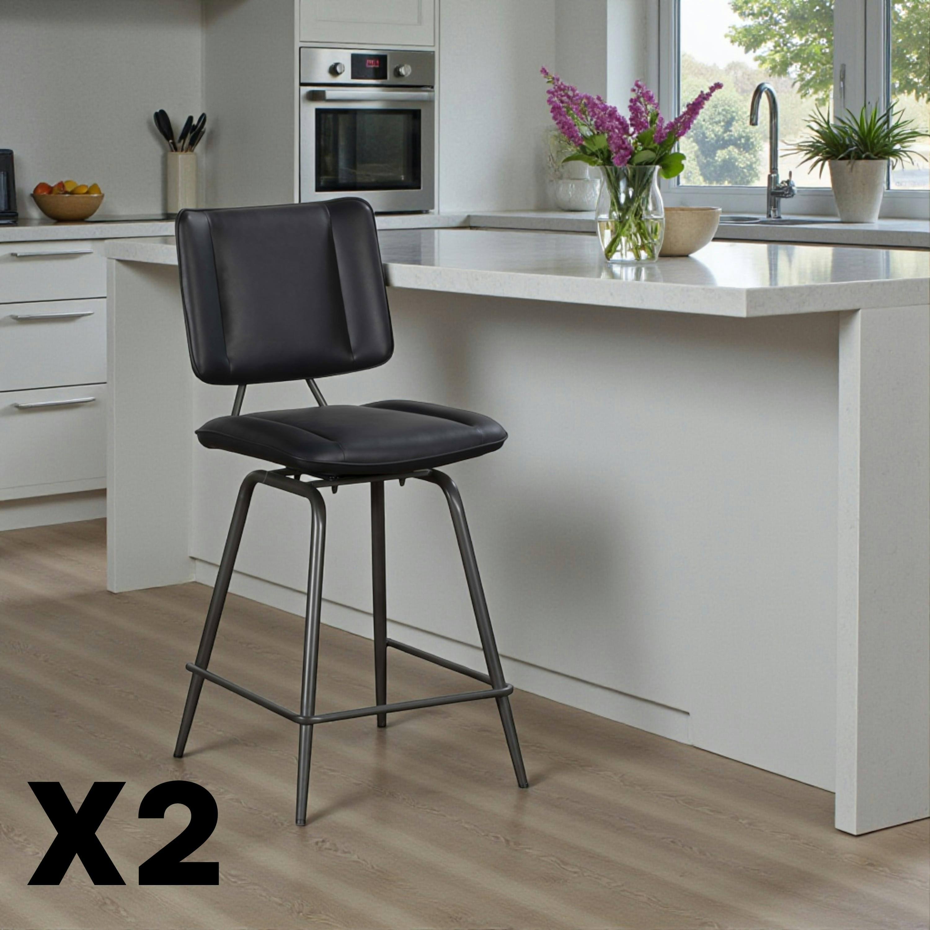 Chaise de bar noire à pieds métal, décor bouton (lot de 2) OKA