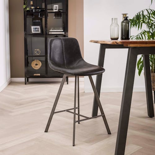 Chaise haute de bar noire style vintage pied metal en etoile