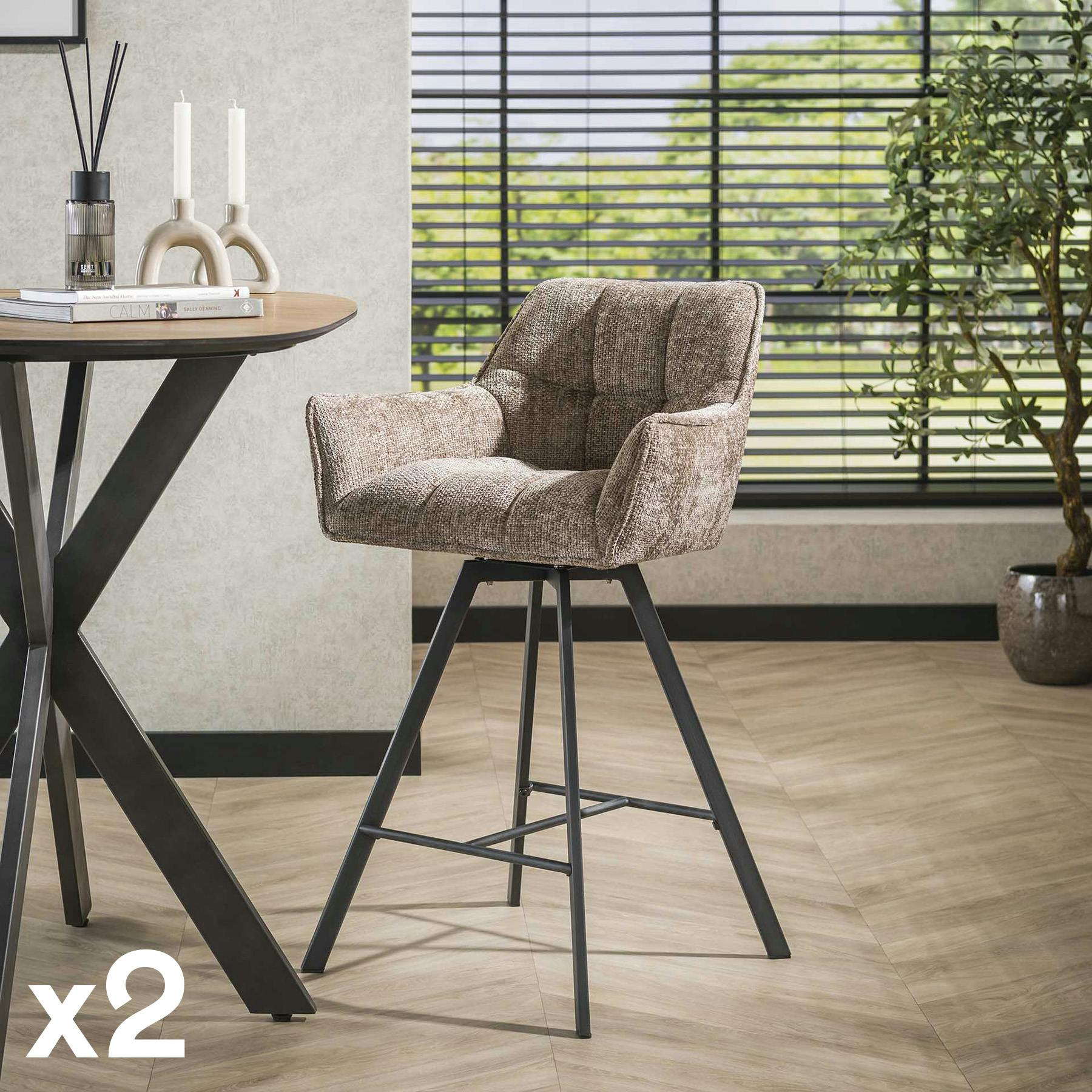 Chaise de bar pivotante en velours texturé beige nacré (lot de 2) MELBOURNE