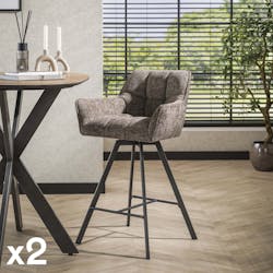 Chaise de bar pivotante en velours texturé taupe (lot de 2) MELBOURNE
