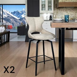 Chaise de bar pivotante tissu beige (lot de 2) LOMBARDIE