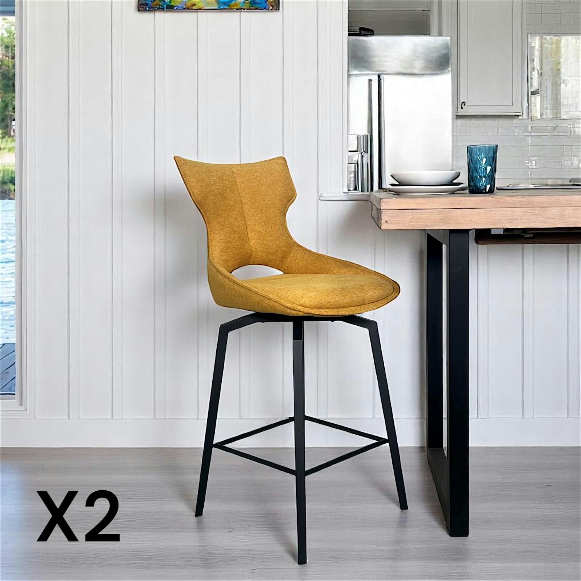 Chaise de bar pivotante tissu doré (lot de 2) LOMBARDIE