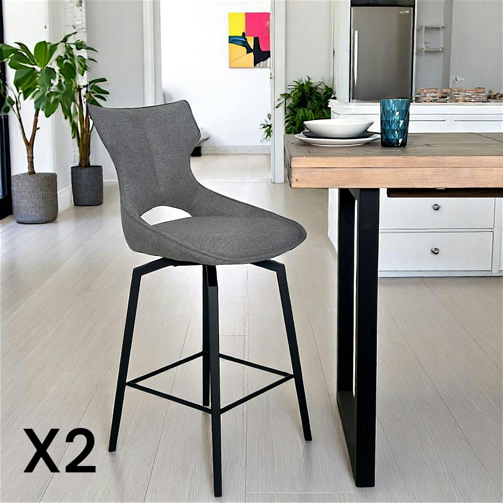Chaise de bar pivotante tissu gris (lot de 2) LOMBARDIE