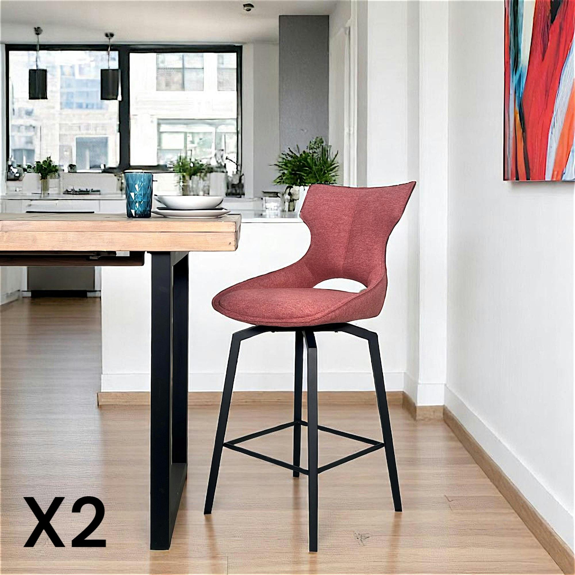 Chaise de bar pivotante tissu rose (lot de 2) LOMBARDIE