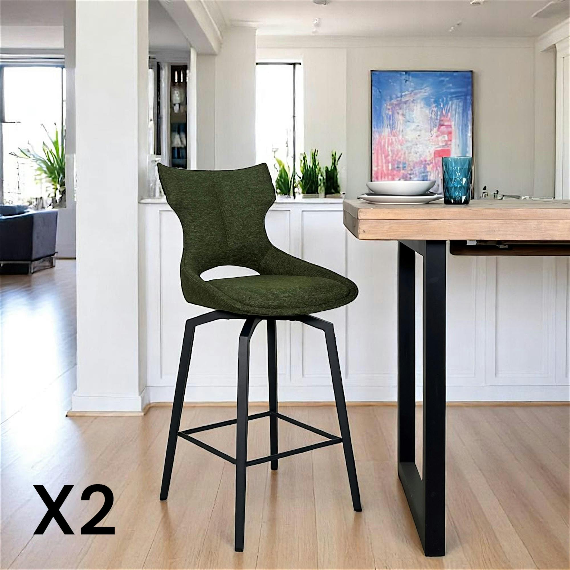 Chaise de bar pivotante tissu vert (lot de 2) LOMBARDIE