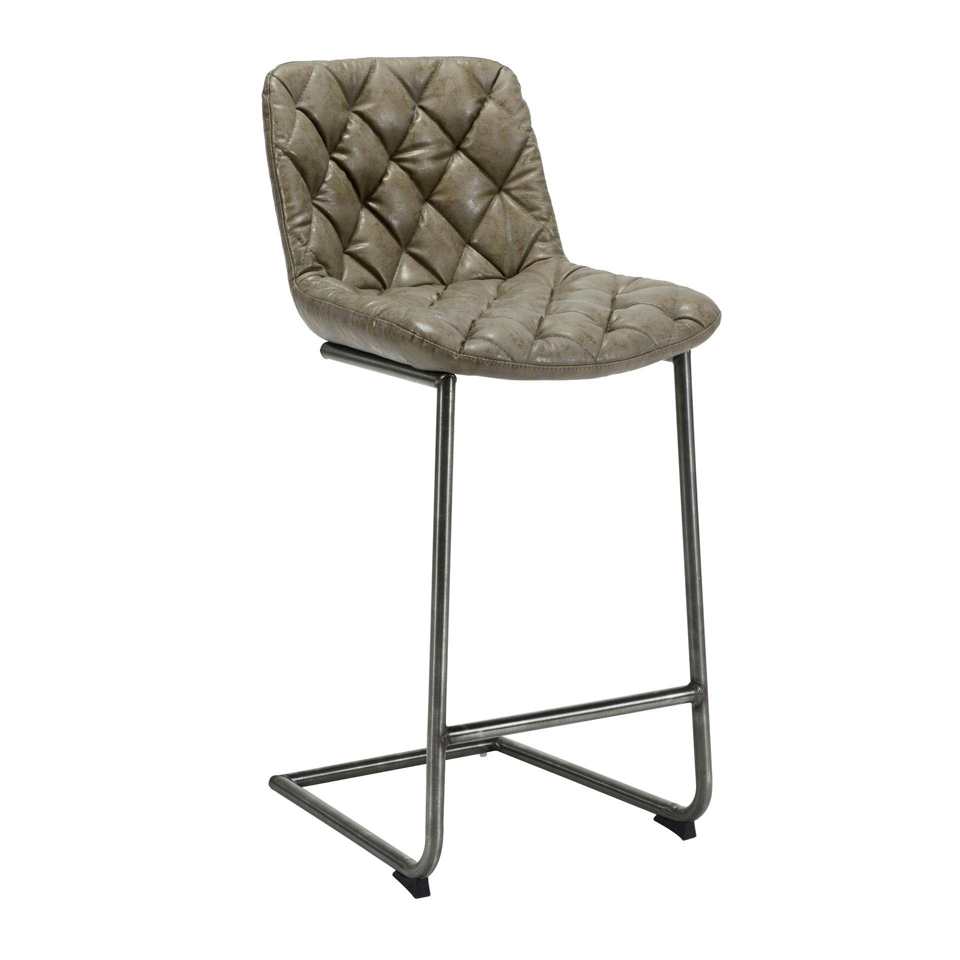 Chaise haute de bar avec dossier rembourre couleur taupe pied metal