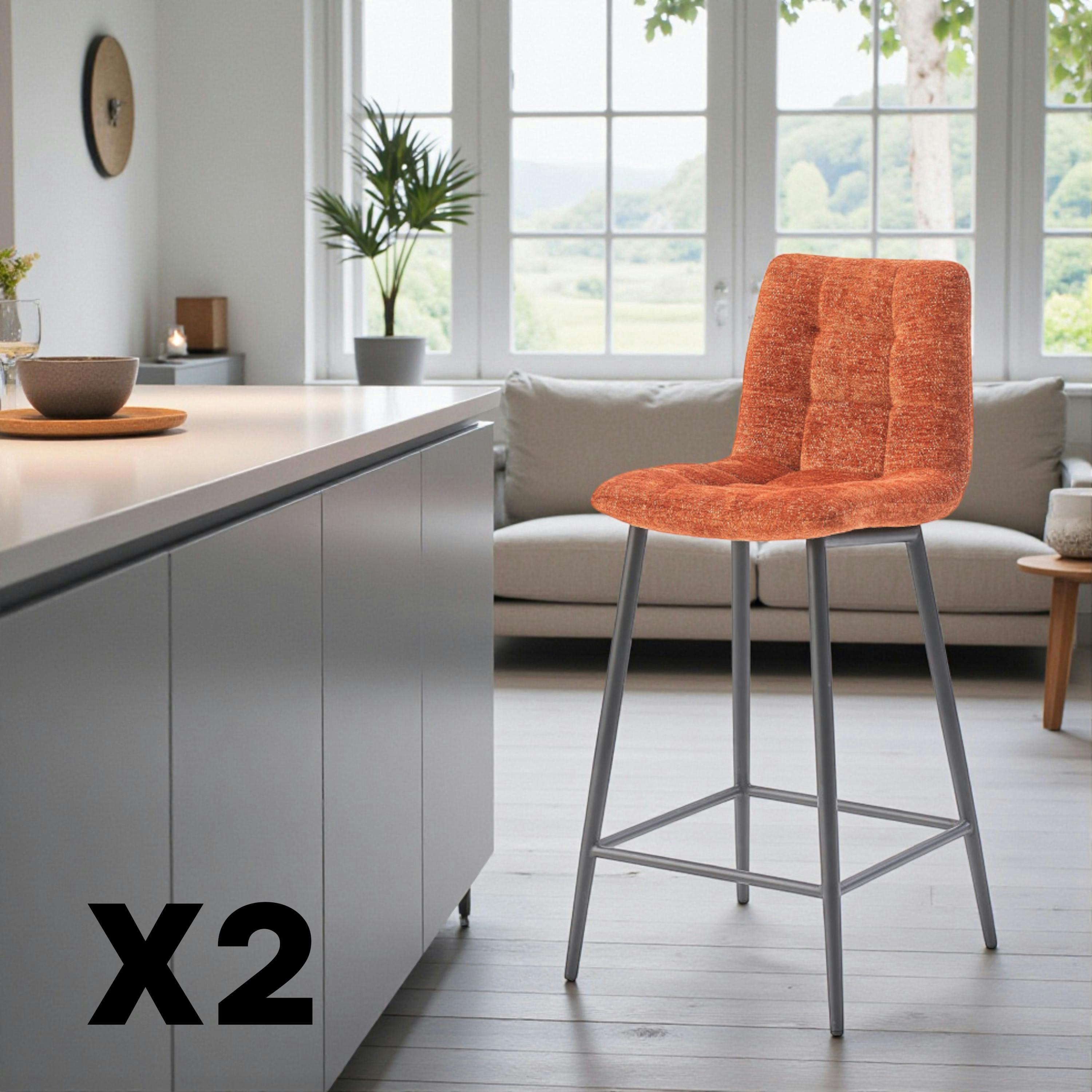 Chaise de bar terracotta motif damier (lot de 2) LOMBARDIE