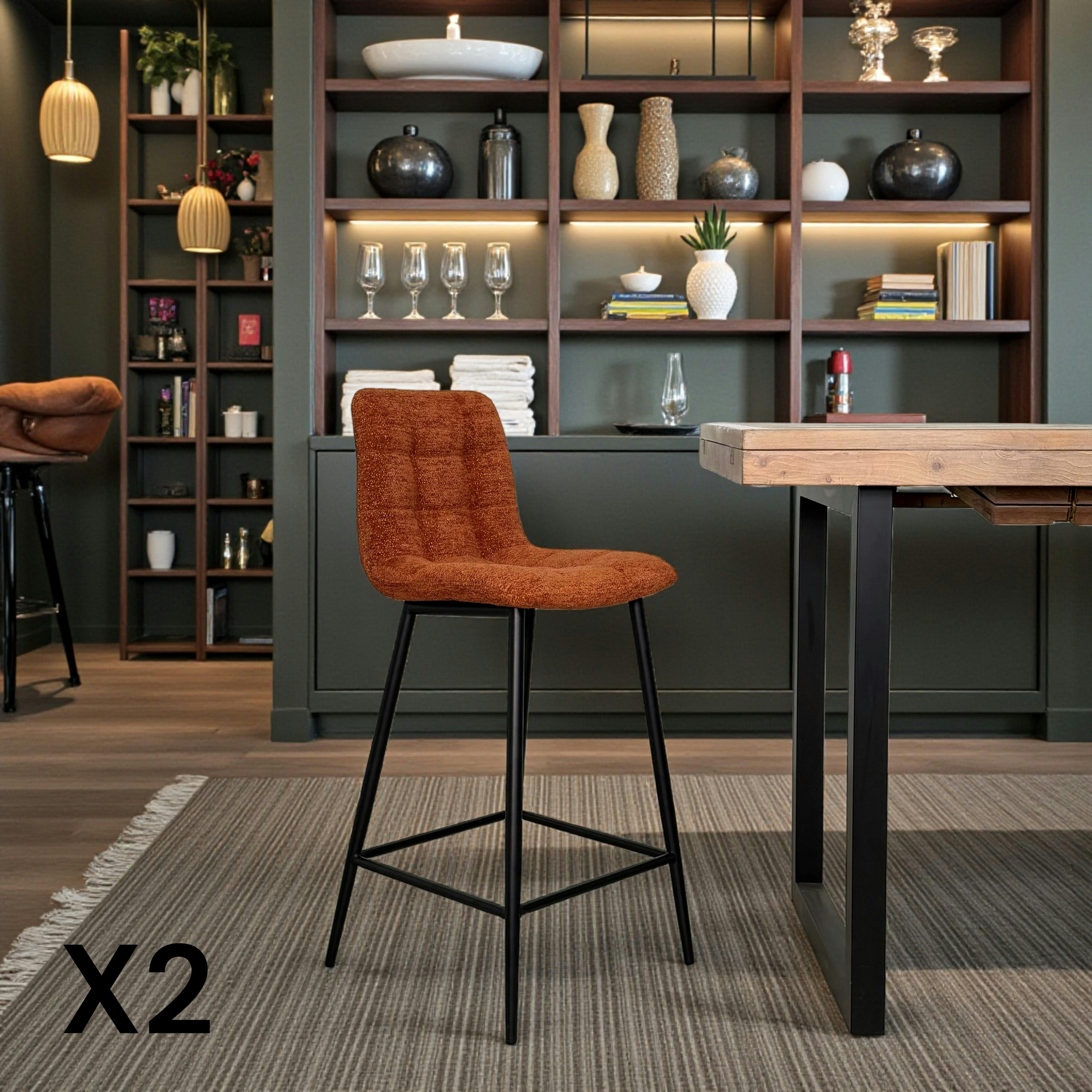 Chaise de bar terracotta motif damier (lot de 2) LOMBARDIE