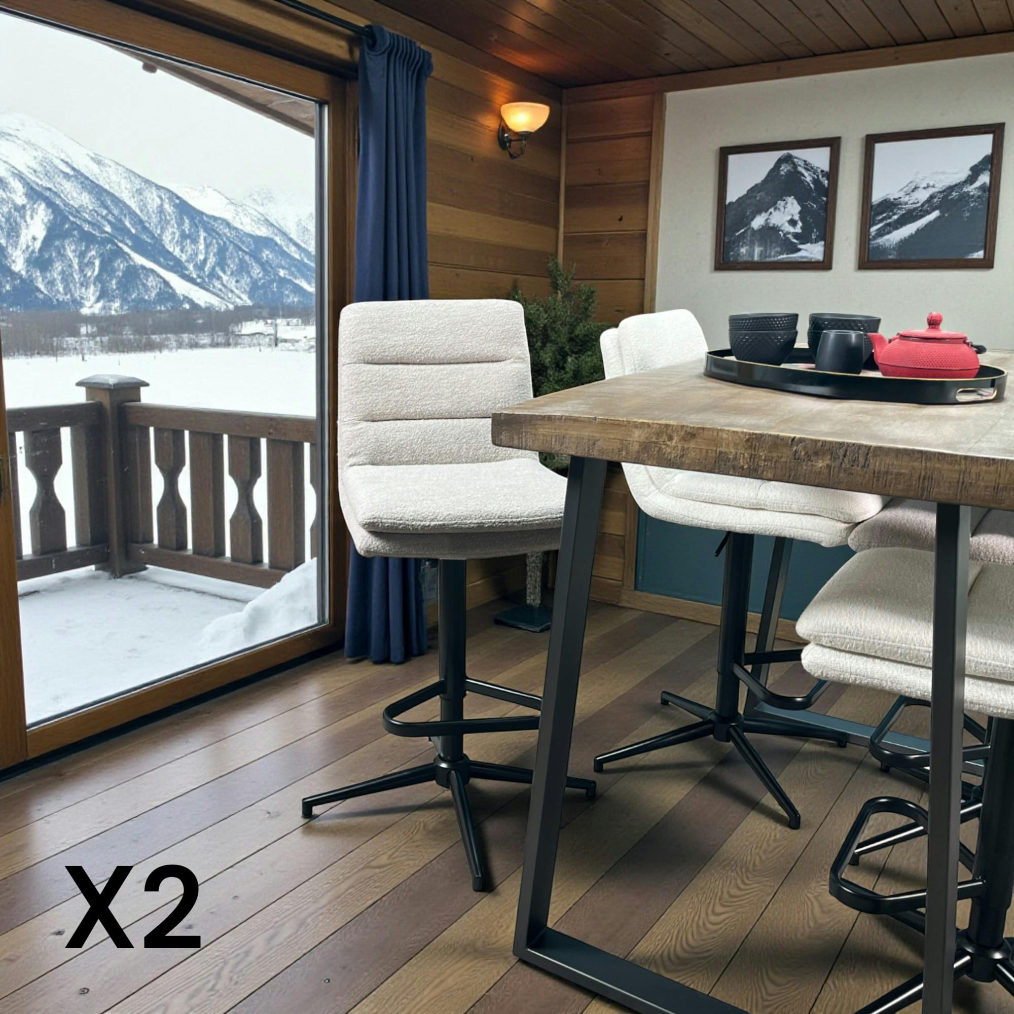 Chaise de bar tissu bouclettes sable réglable en hauteur (lot de 2) PALERME