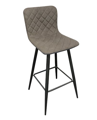 Chaise de bar tissu gris capitonné et pieds métal 42x49xH100cm MALMOE